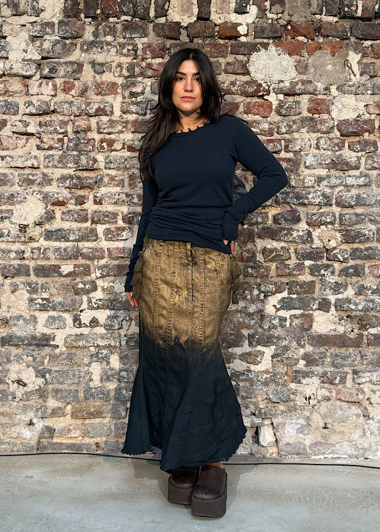 FISHTAIL STRETCH DENIM SKIRT *GINGER CLOUD* (SHOWN IN PETROL GOLD)