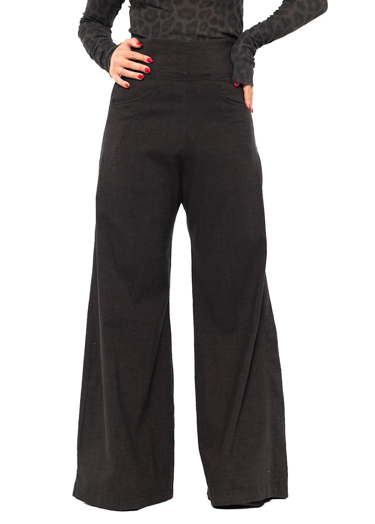 STRETCH FLARED WIDE-LEG TROUSER