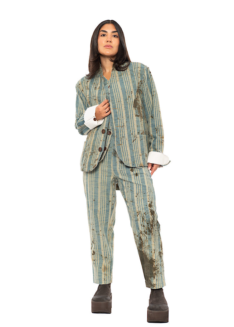 STRAIGHT LEG STRIPED COTTON TROUSER