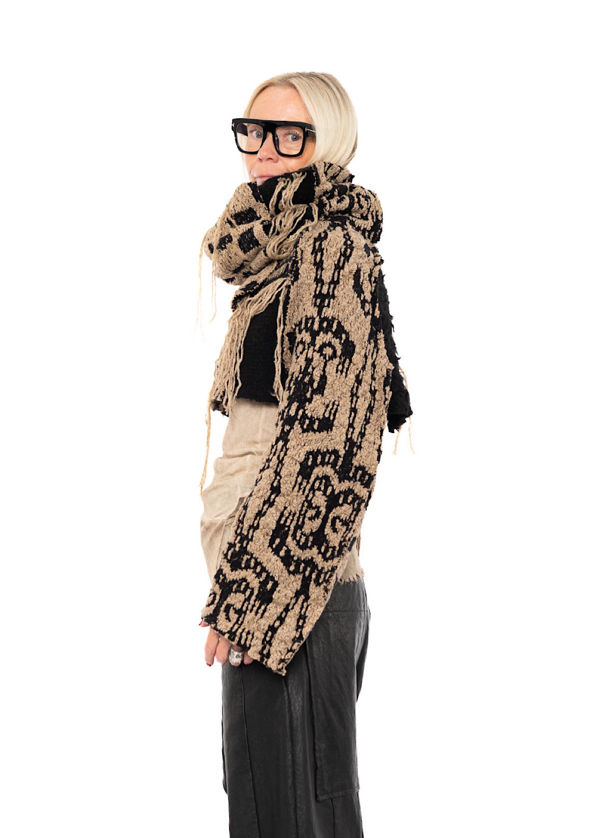 CROPPED TAPESTRY KNIT PULLOVER