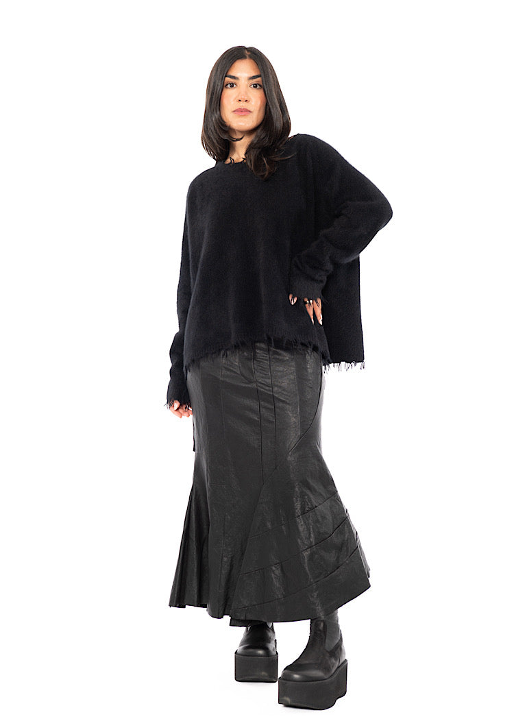 ASYMMETRIC FLARED LEATHER SKIRT