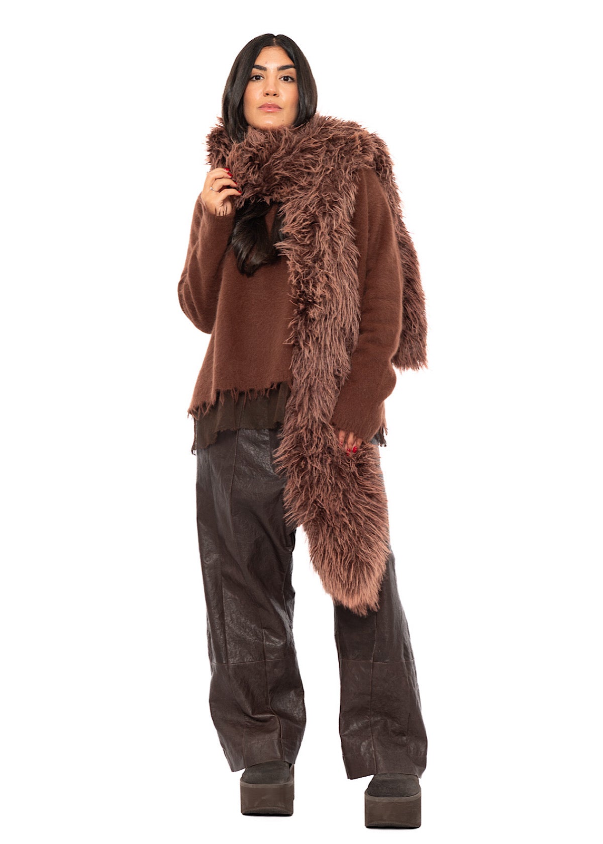 STATEMENT FAUX FUR HOODED SCARF