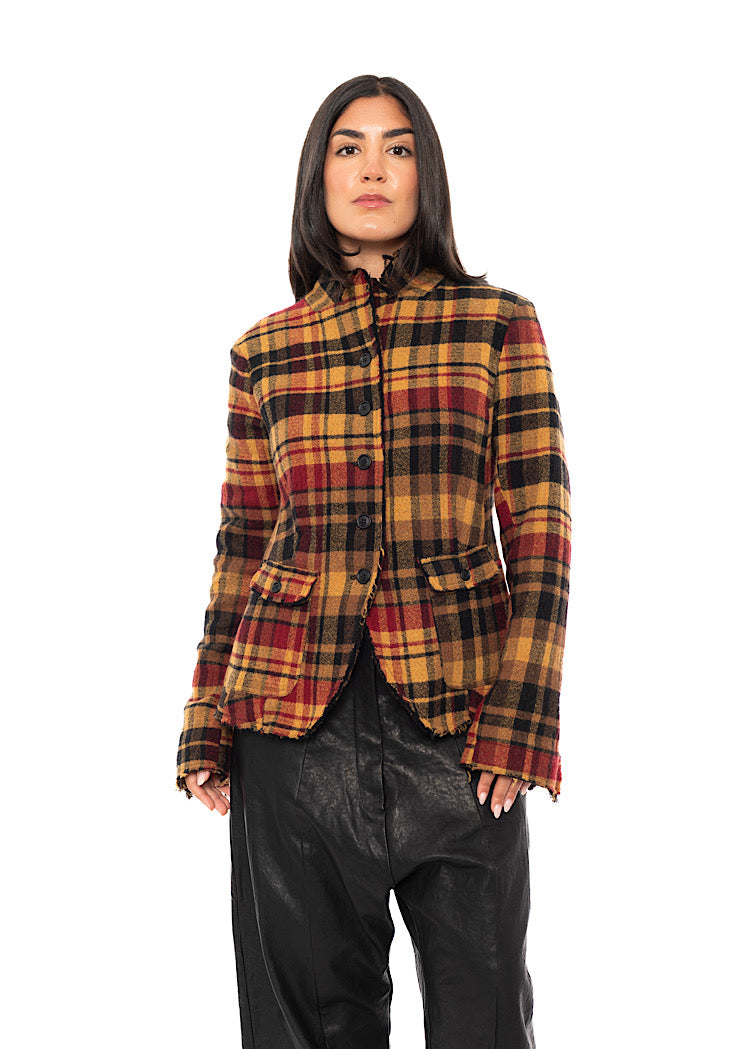 TEXTURED CHECK WOOL BLEND JACKET
