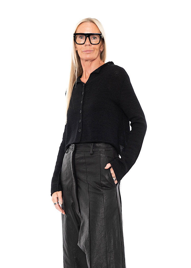 CROPPED LINEN-BLEND KNITTED CARDIGAN