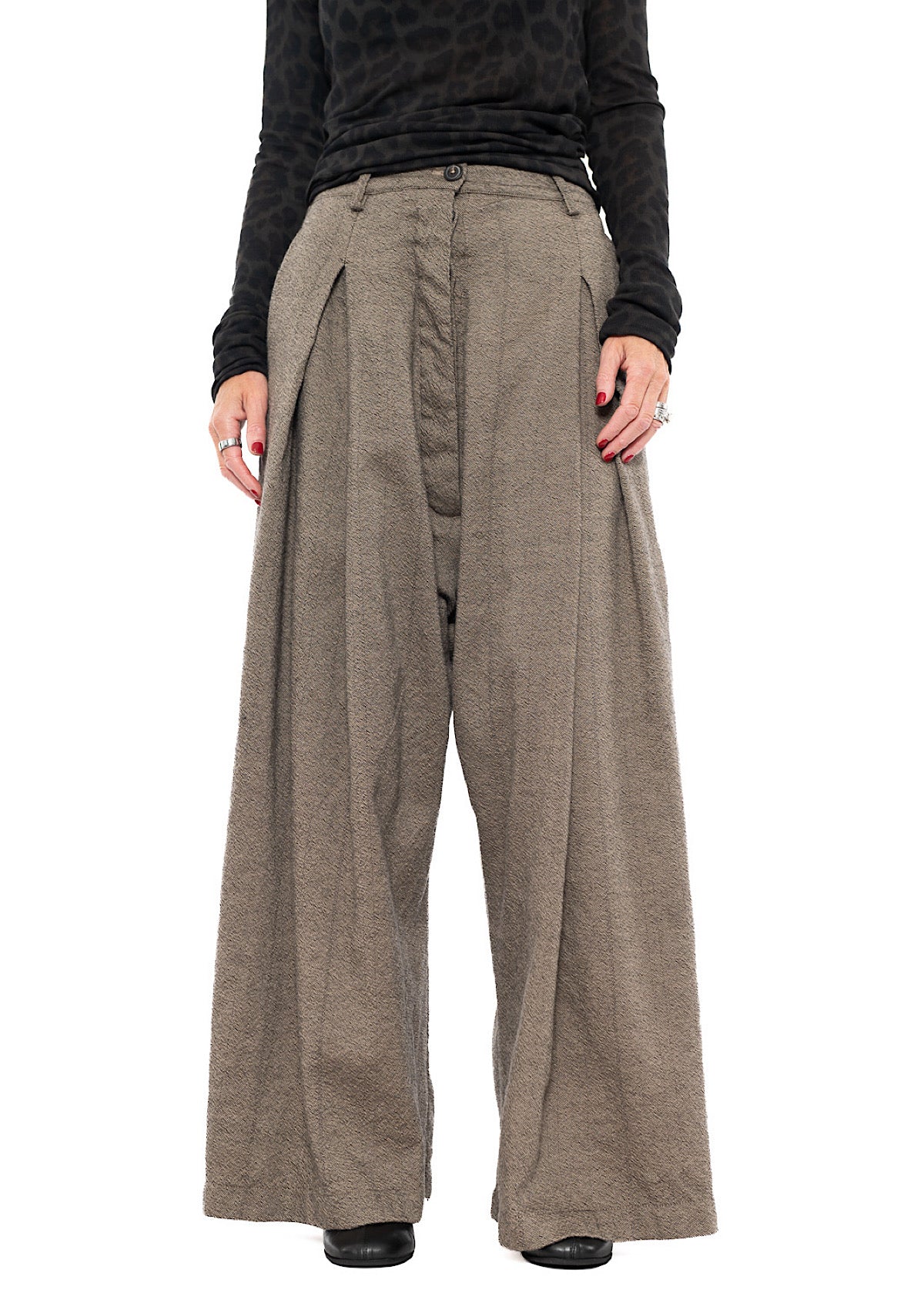 DROP-CROTCH PINSTRIPE WOOL TROUSER
