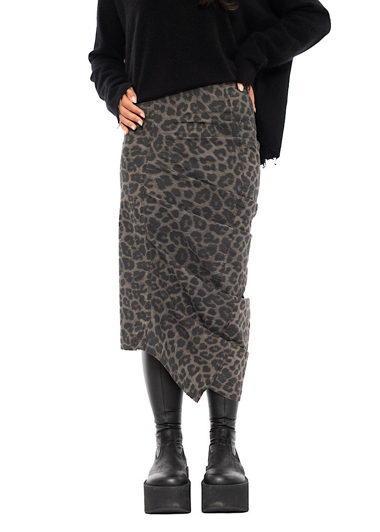 LEOPARD PRINT DRAPED TECHNO SKIRT