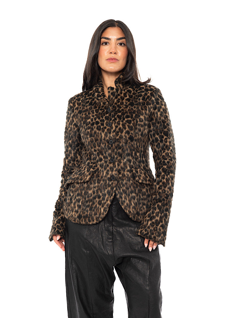 TAILORED FAUX FUR LEOPARD PRINT JACKET