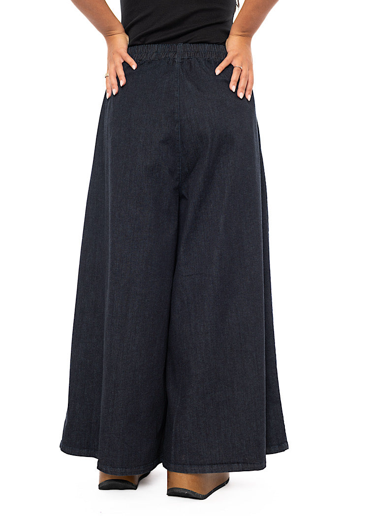 STRETCH PLEATED WIDE-LEG TROUSER