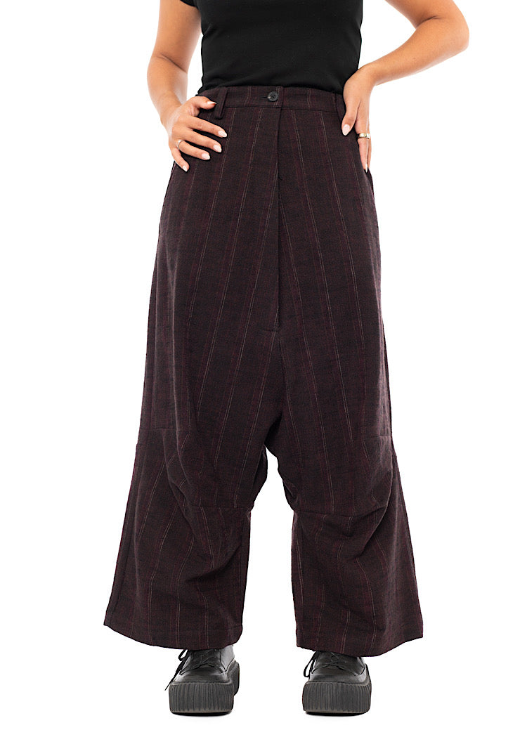 PINSTRIPE DROP CROTCH WOOL TROUSER