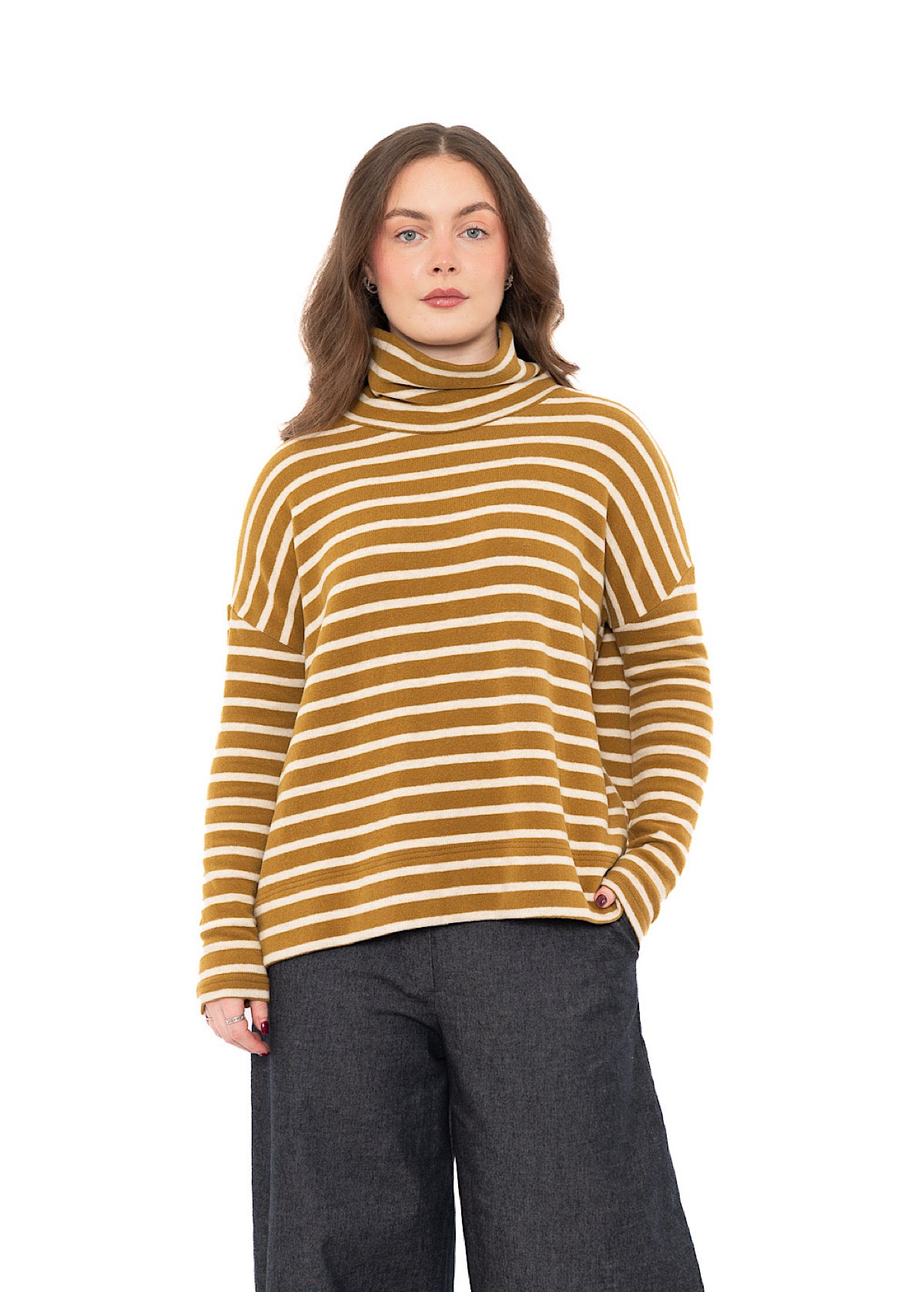 STRIPED COTTON-FLEECE JADE PULLOVER