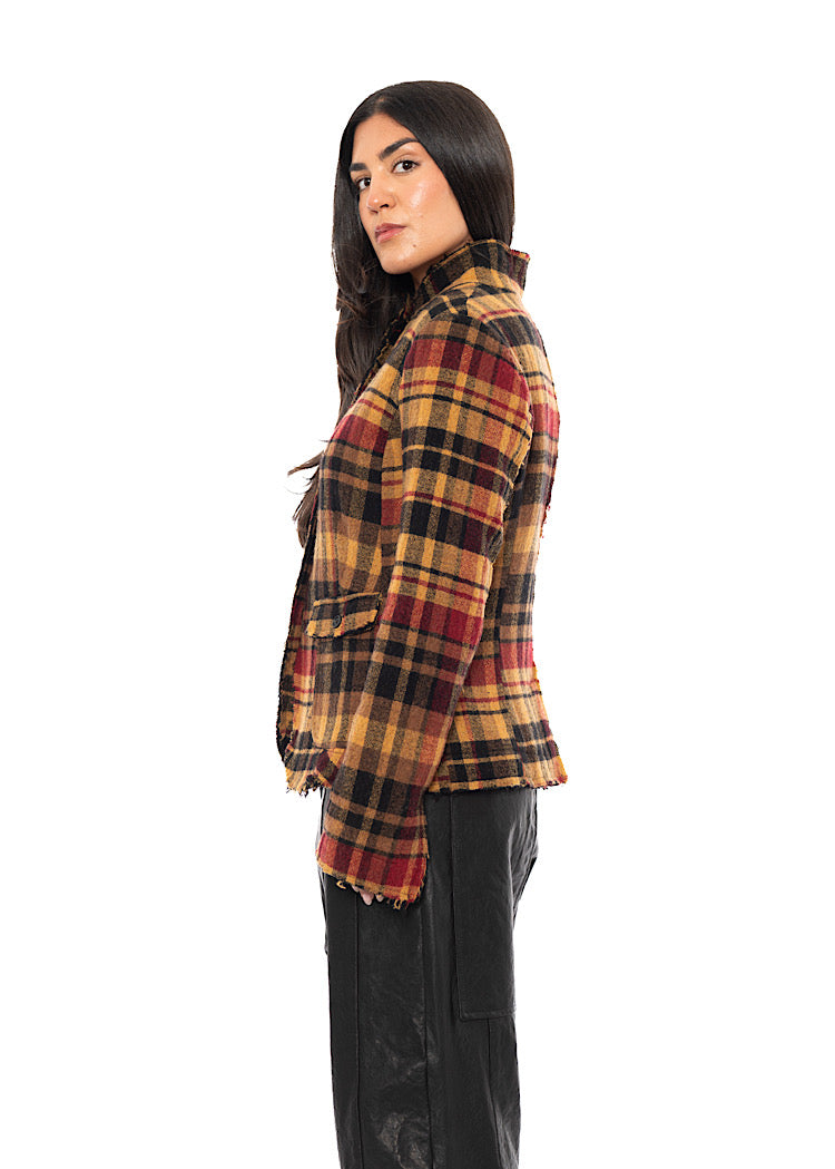 TEXTURED CHECK WOOL BLEND JACKET
