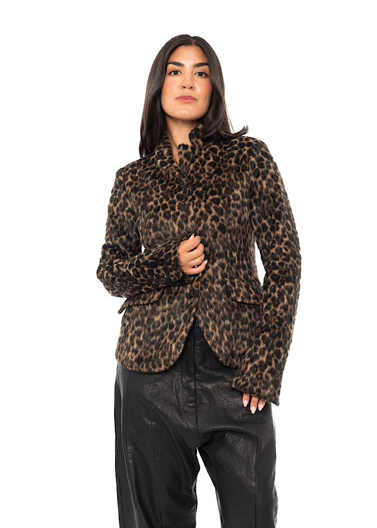 TAILORED FAUX FUR LEOPARD PRINT JACKET
