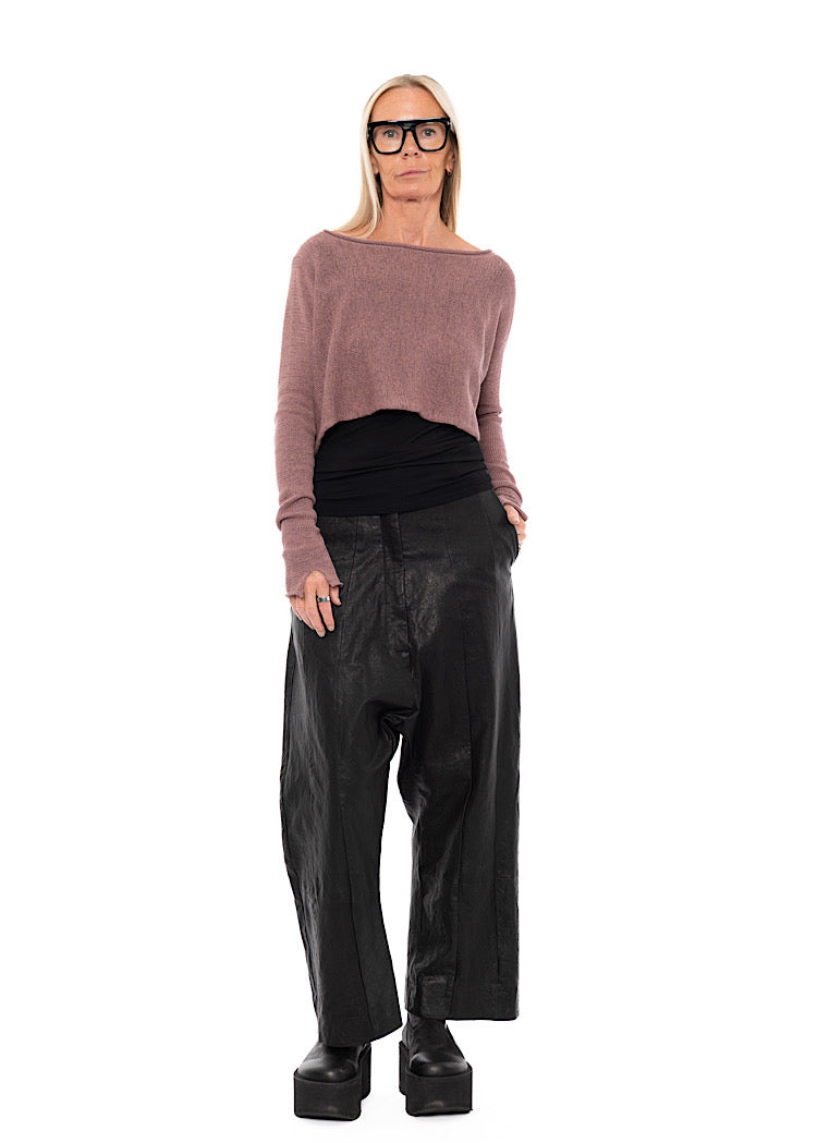 CROPPED LINEN-BLEND KNITTED PULLOVER