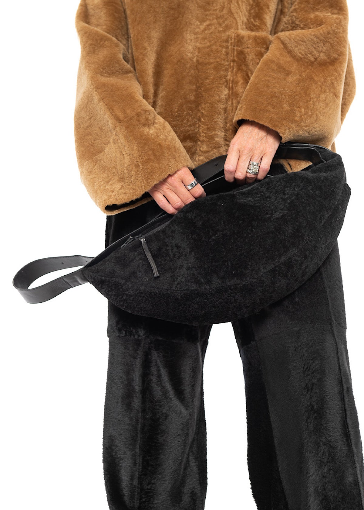 CROSSBODY FUR-FINISHED LEATHER BAG