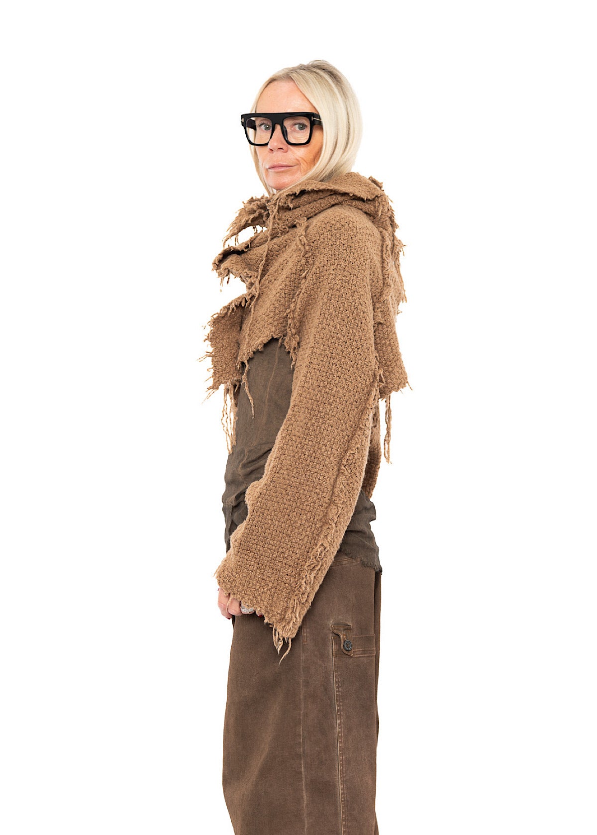 CROPPED TEXTURED SILK KNIT PULLOVER