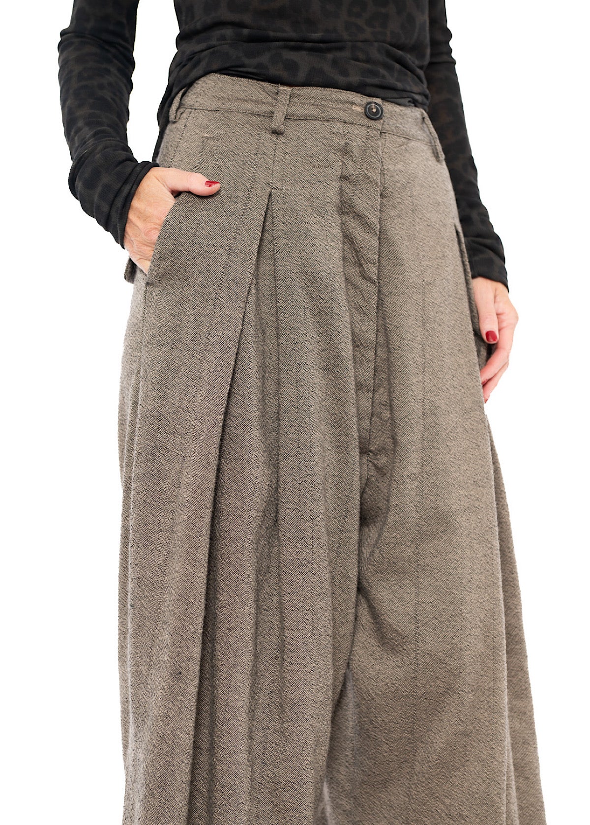 DROP-CROTCH PINSTRIPE WOOL TROUSER