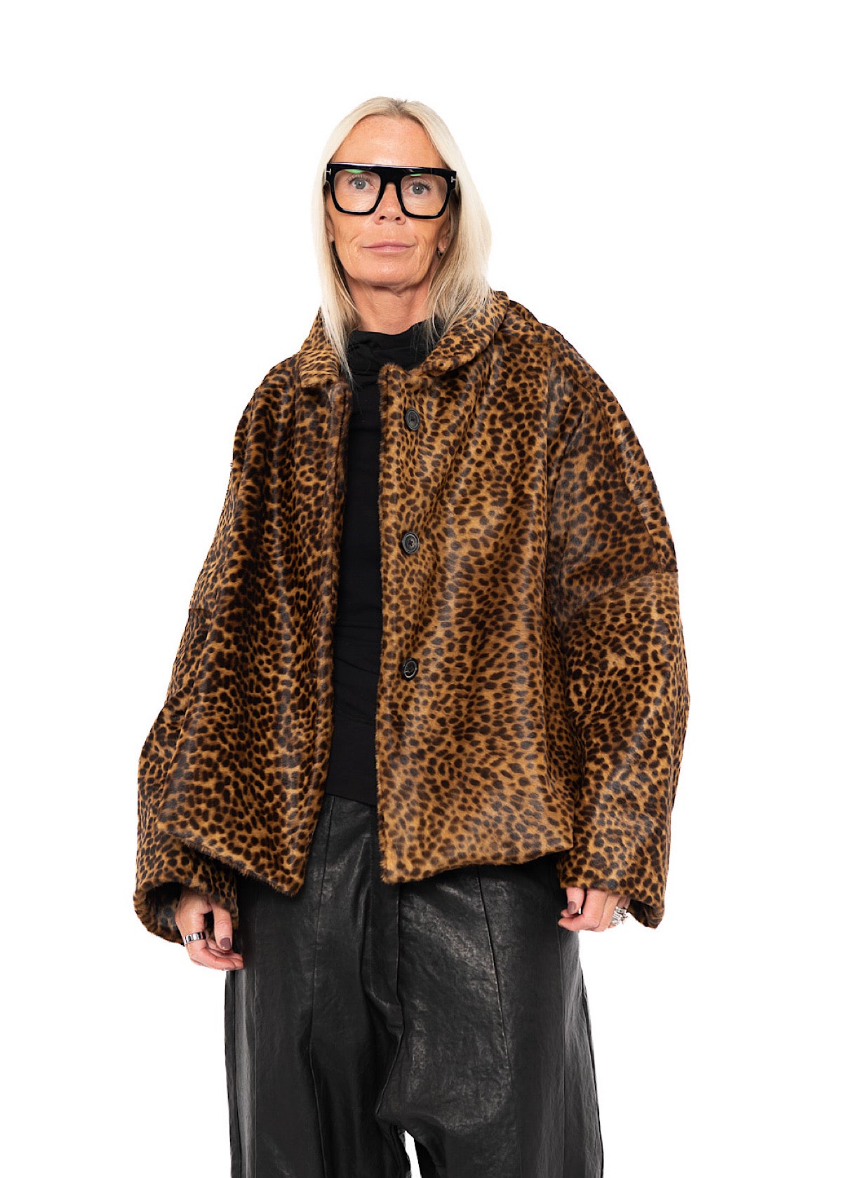LEOPARD LEATHER COCOON JACKET