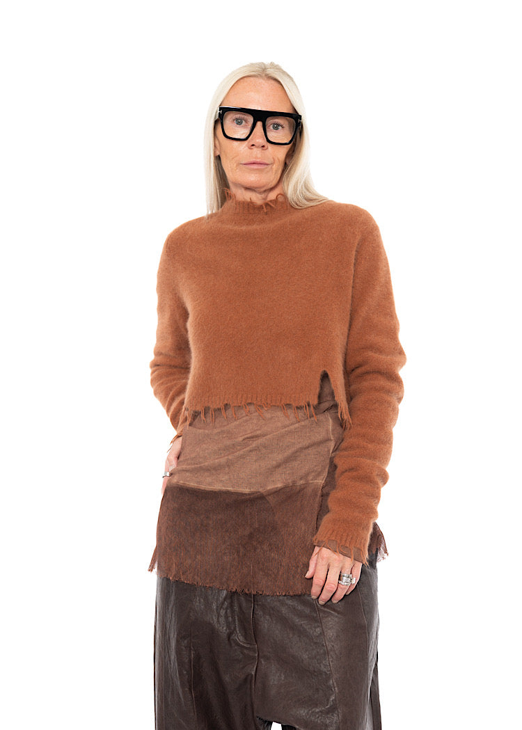 CROPPED FOX WOOL SILK PULLOVER