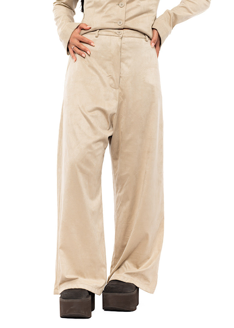 FAUX SUEDE WIDE LEG TROUSER