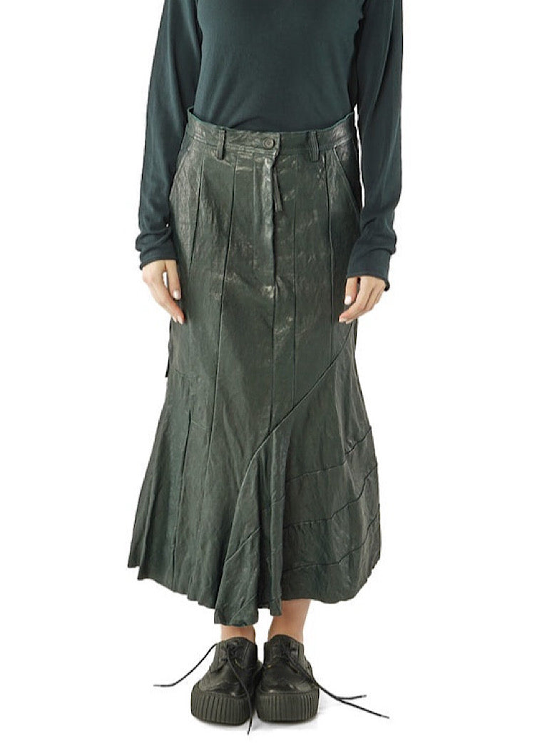 ASYMMETRIC FLARED LEATHER SKIRT *BLACK* (Shown in PETROL)