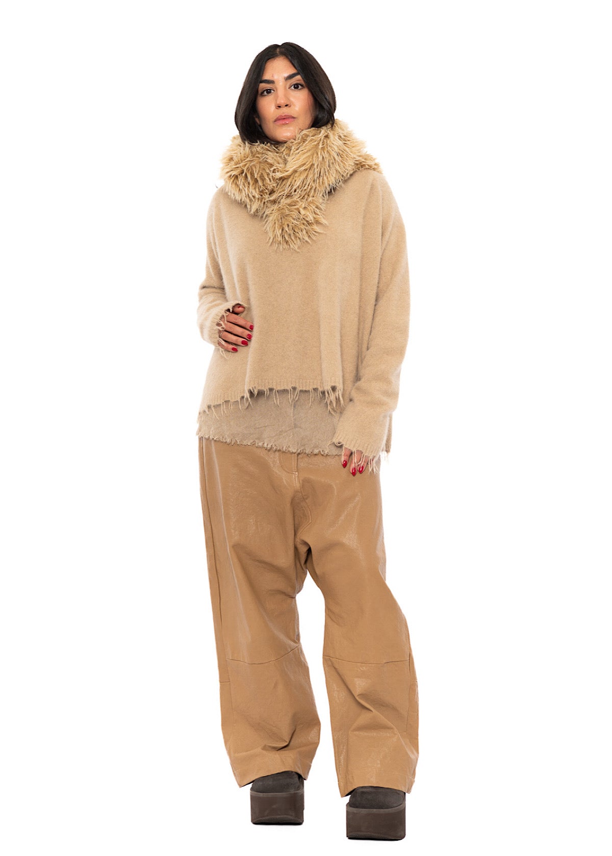 STATEMENT FAUX FUR HOODED SCARF
