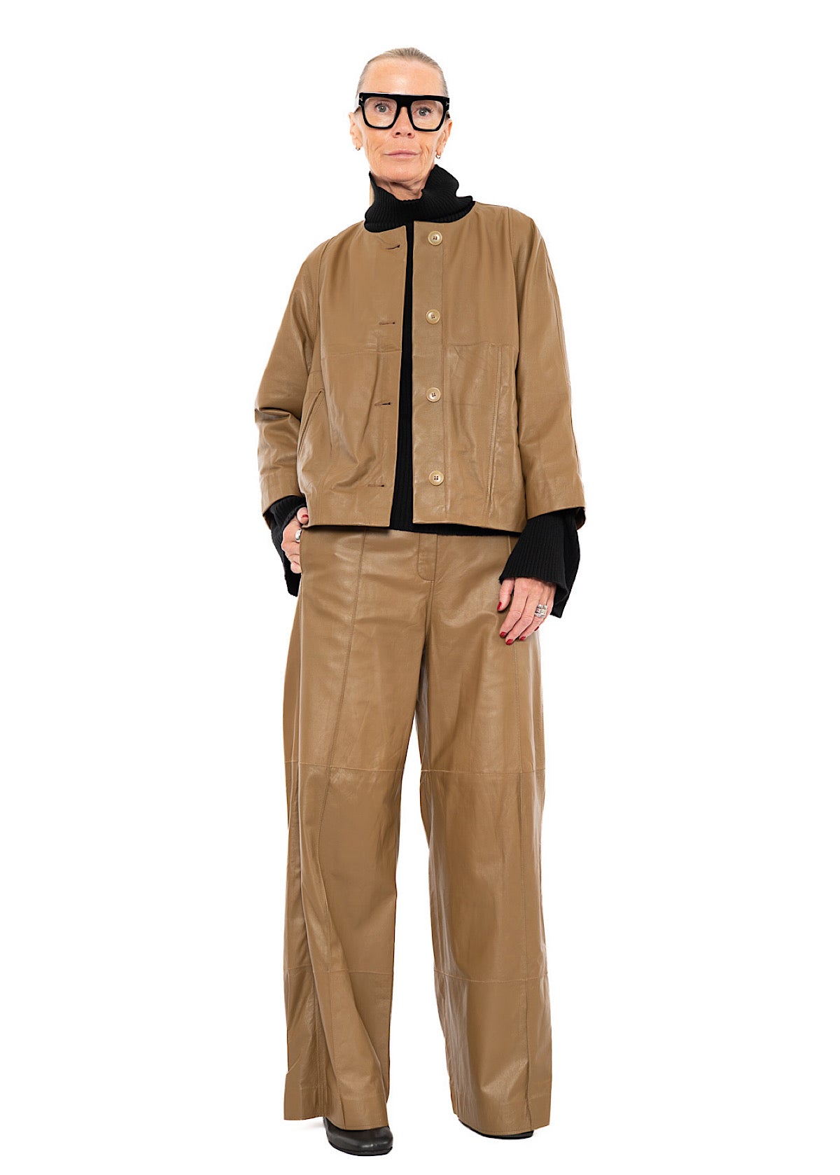 SIGNATURE WIDE LEG LEATHER TROUSER
