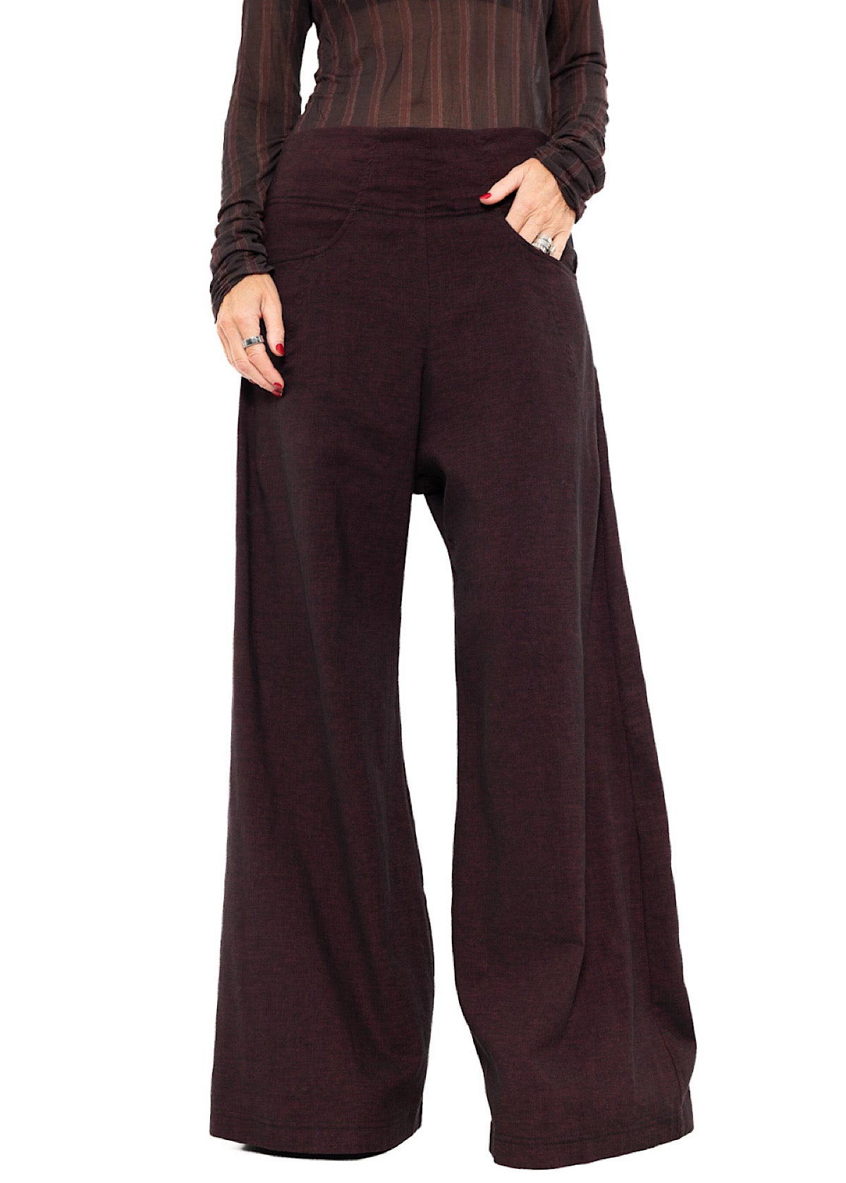 STRETCH FLARED WIDE-LEG TROUSER