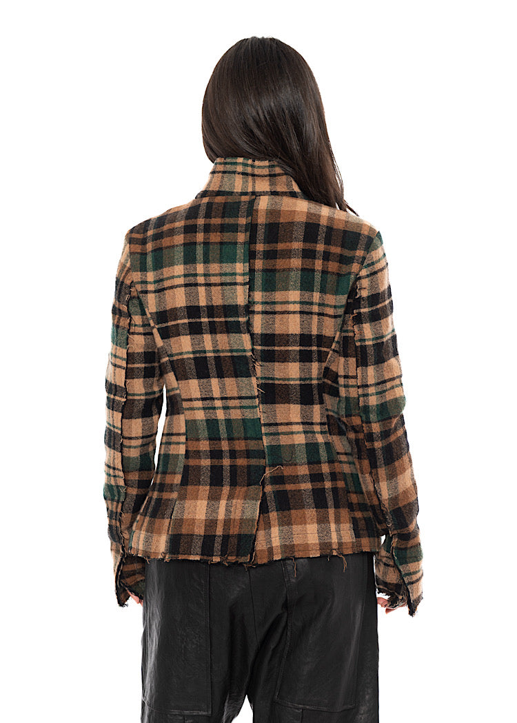 TEXTURED CHECK WOOL BLEND JACKET