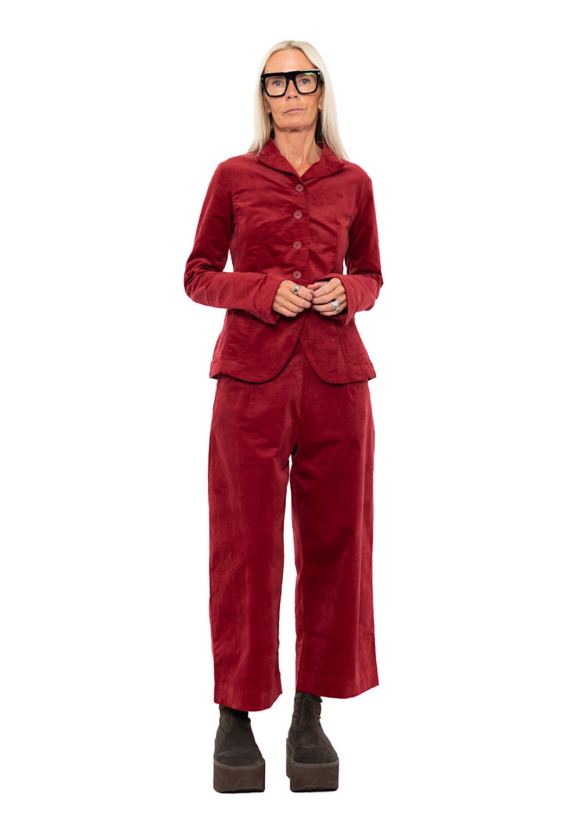 STRETCH-VELVET WIDE LEG TROUSER