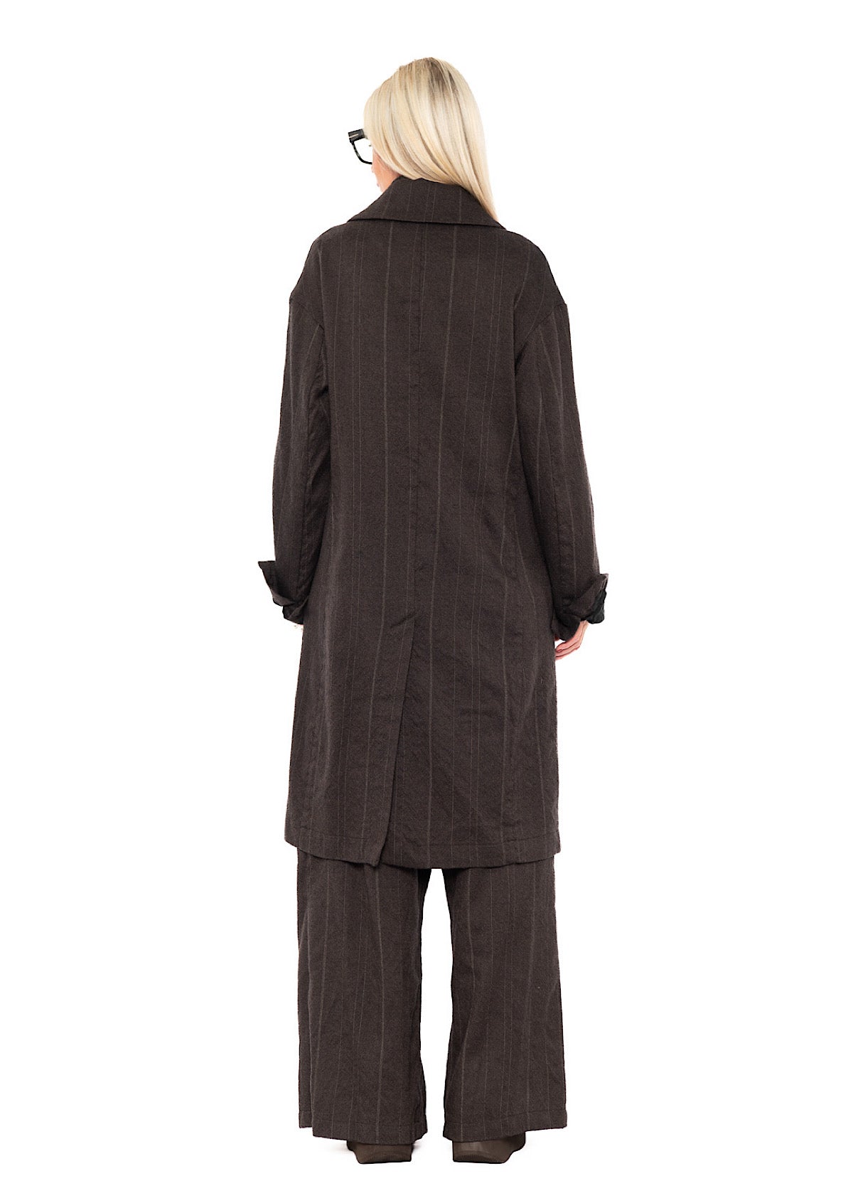 DOUBLE-BREASTED PINSTRIPE WOOL COAT