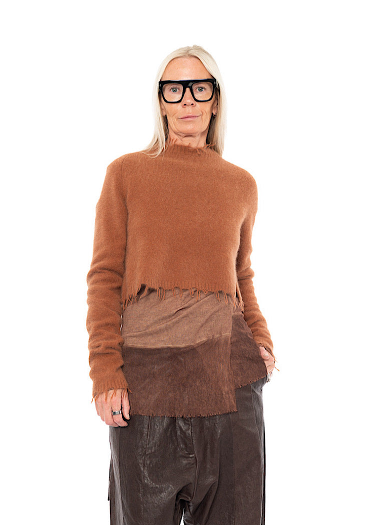 CROPPED FOX WOOL SILK PULLOVER
