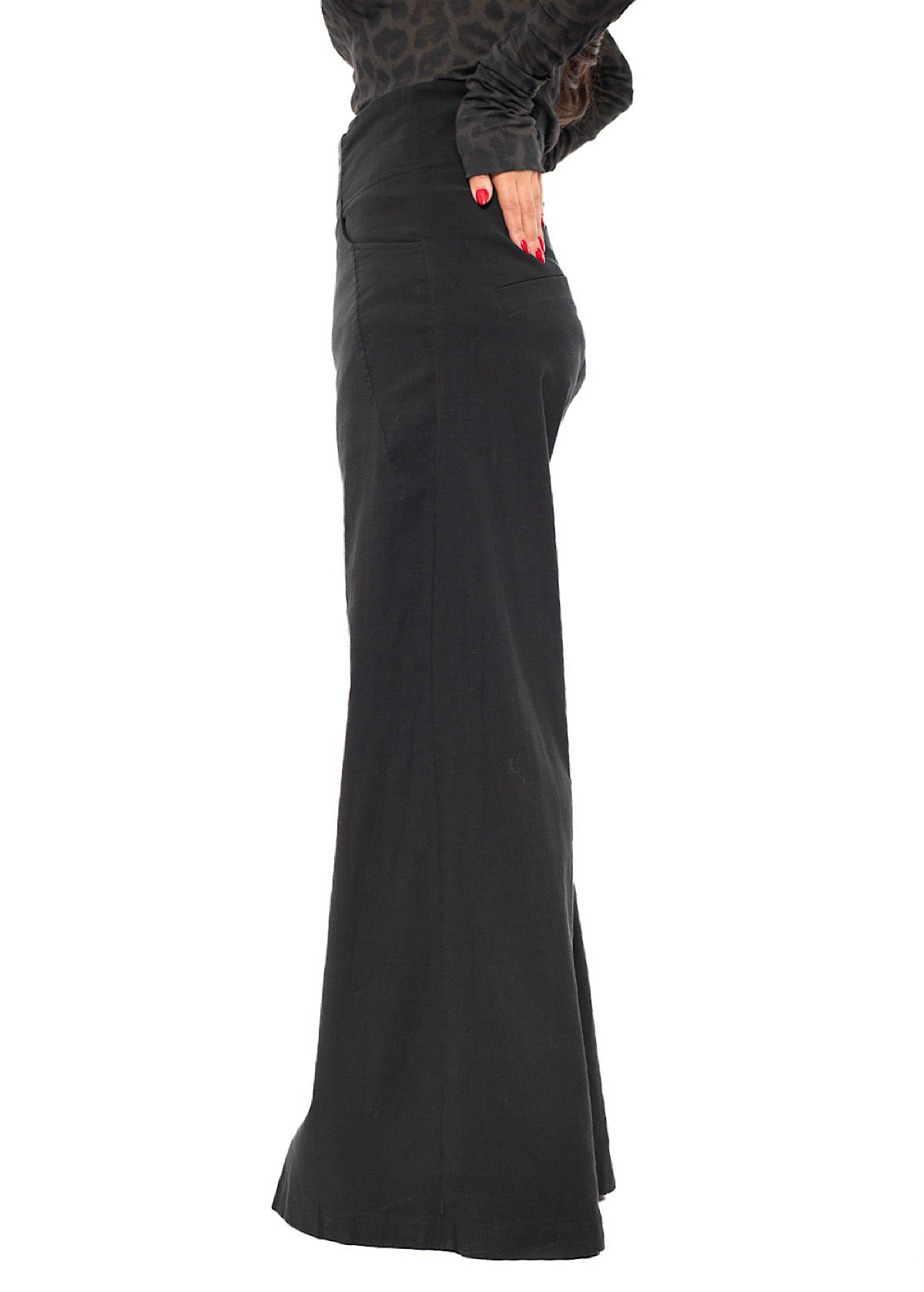 STRETCH FLARED WIDE-LEG TROUSER
