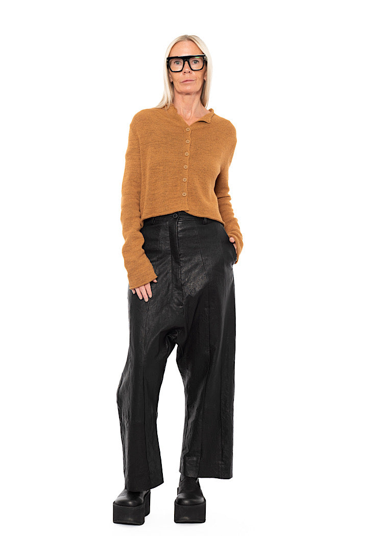 CROPPED LINEN-BLEND KNITTED CARDIGAN