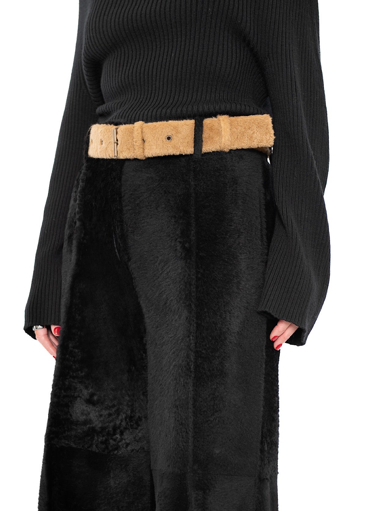 FUR-FINISHED LEATHER BELT