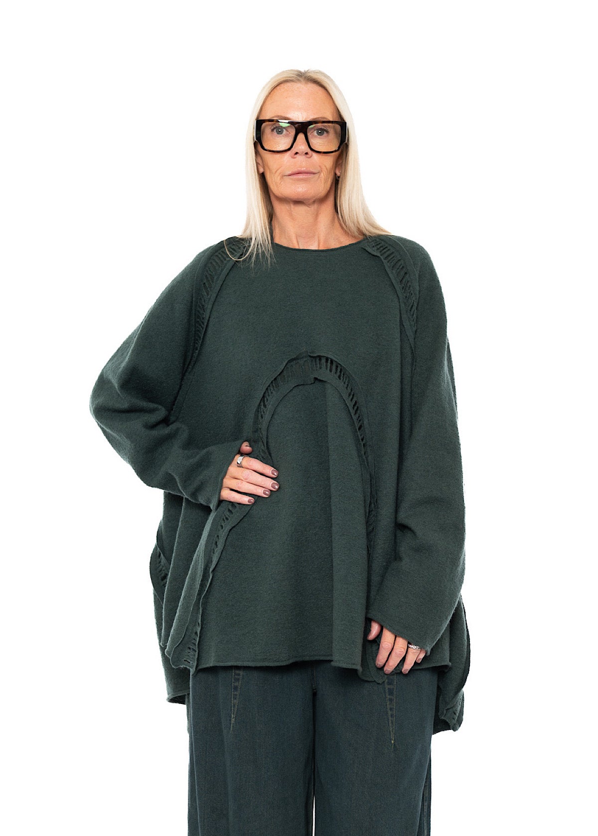BOILED WOOL LADDER STITCH TUNIC