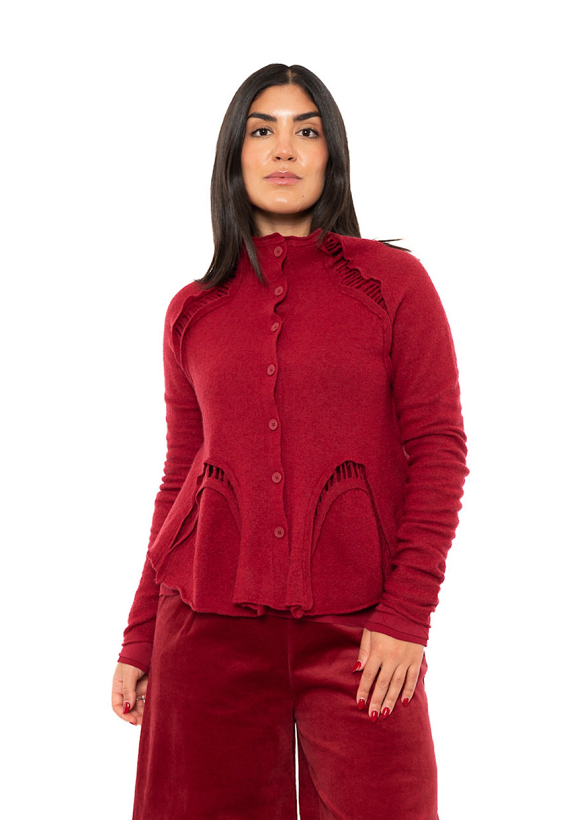 CROPPED BOILED WOOL CARDIGAN