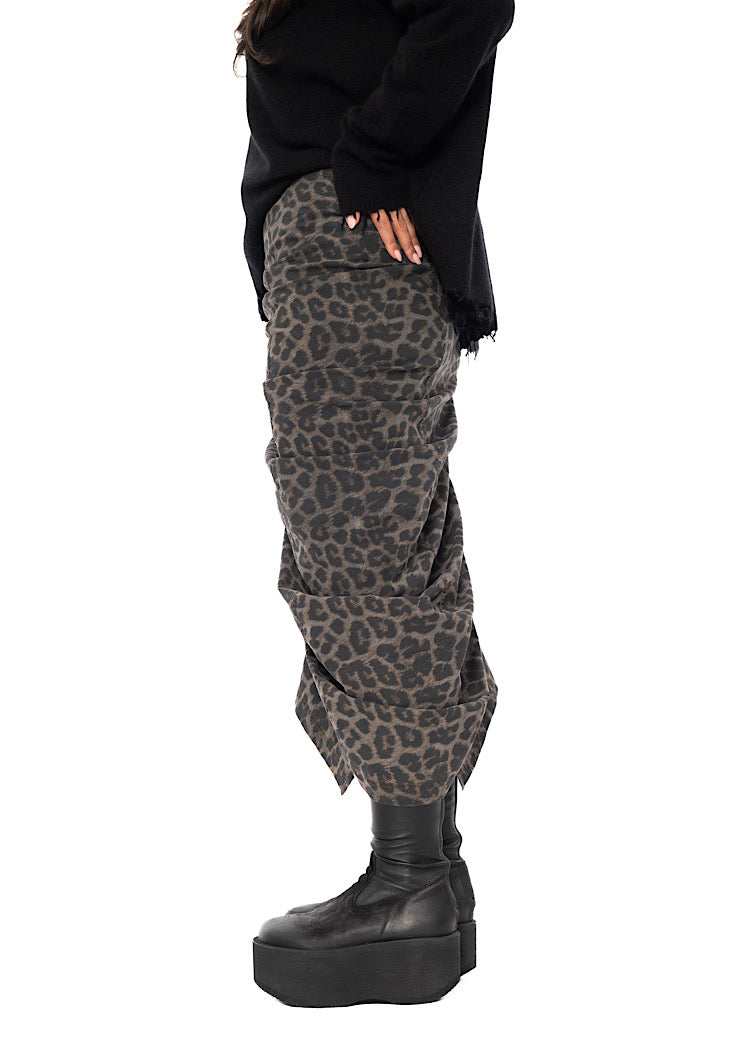 LEOPARD PRINT DRAPED TECHNO SKIRT