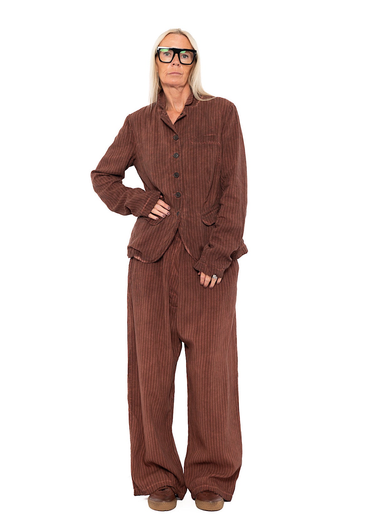 GARMENT-DYED SILK STRIPE TROUSER