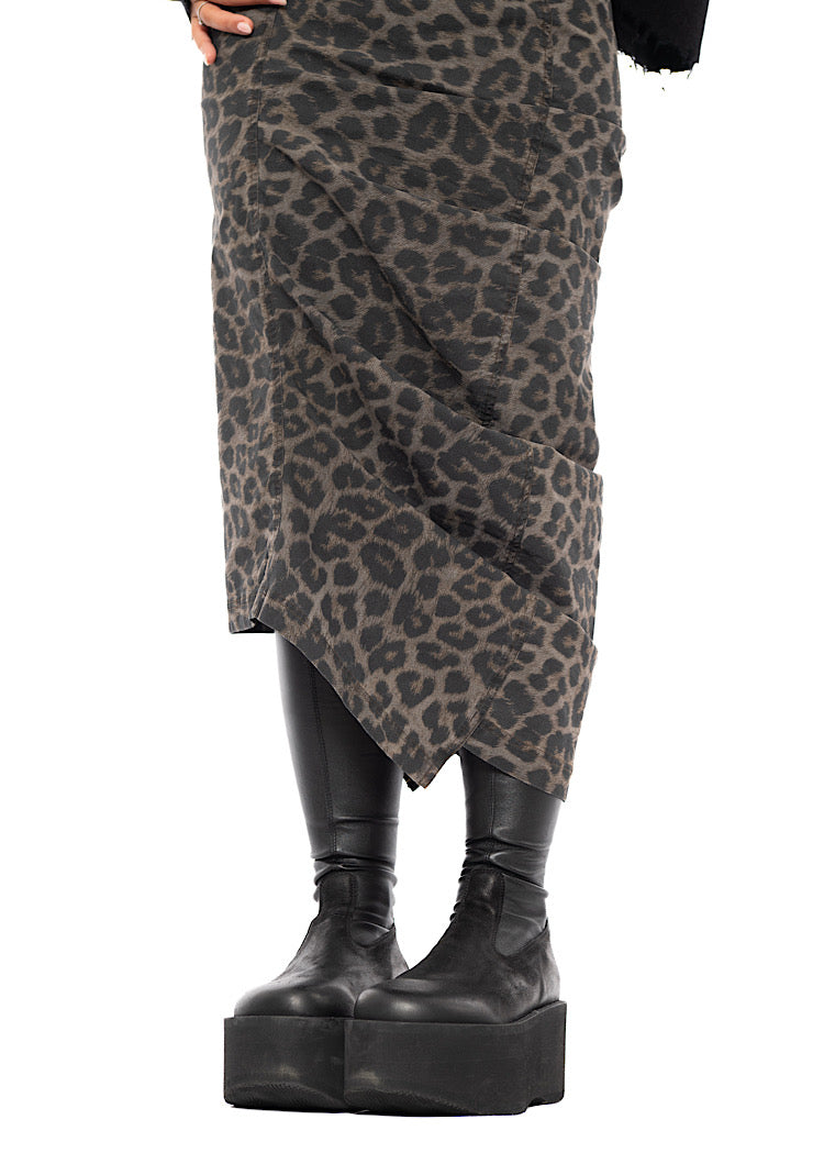 LEOPARD PRINT DRAPED TECHNO SKIRT
