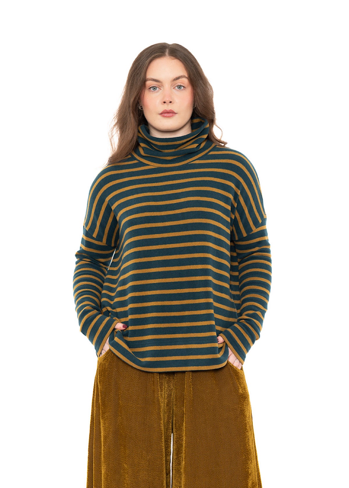 STRIPED COTTON-FLEECE JADE PULLOVER