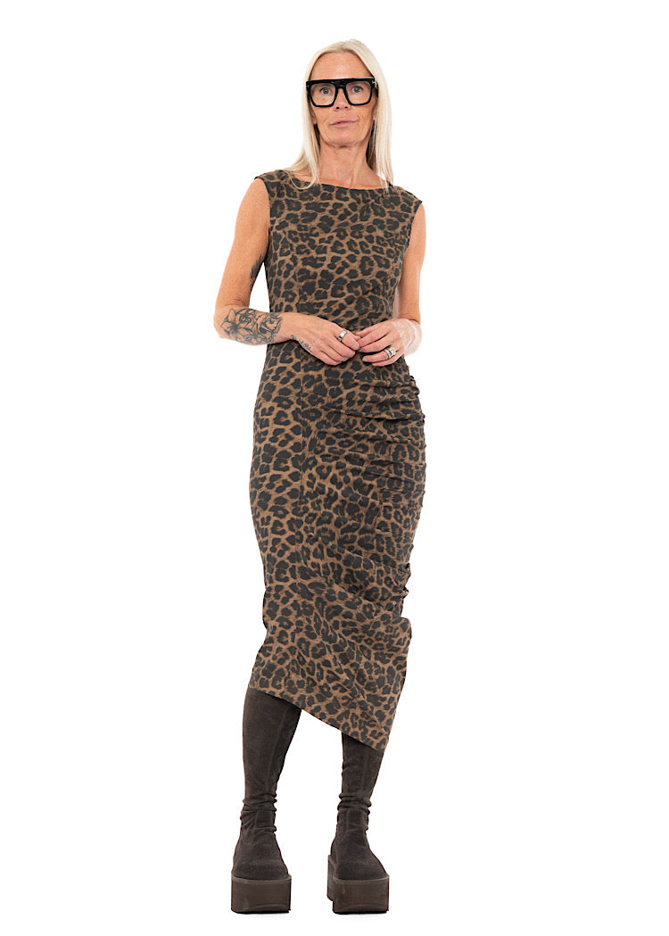 DRAPED LEOPARD DRESS