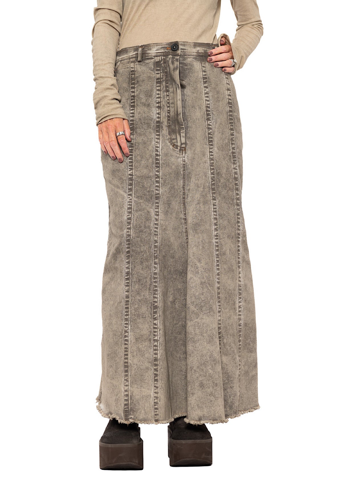 STRETCH DENIM MAXI SKIRT