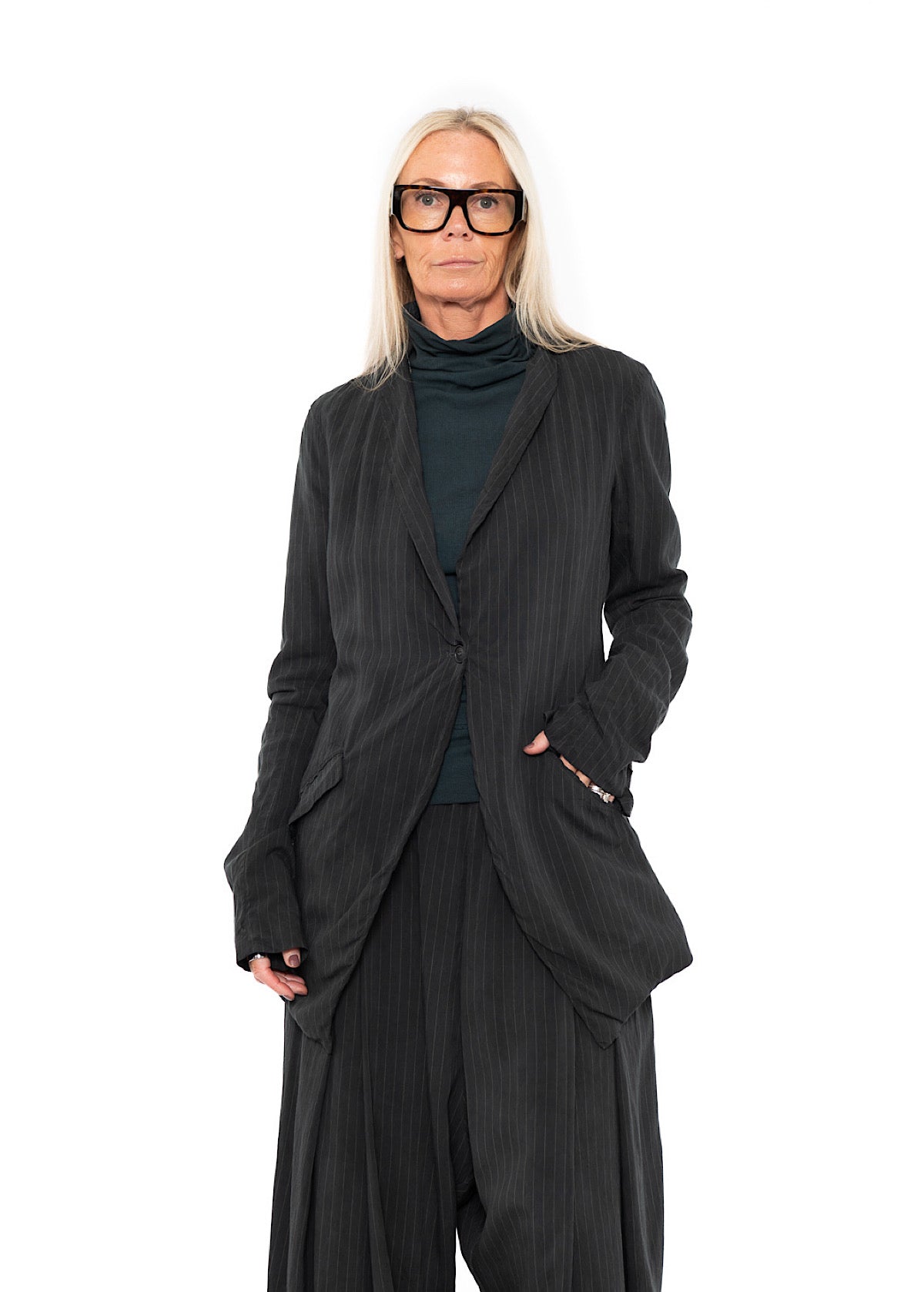 FLUID PINSTRIPE LONGLINE JACKET
