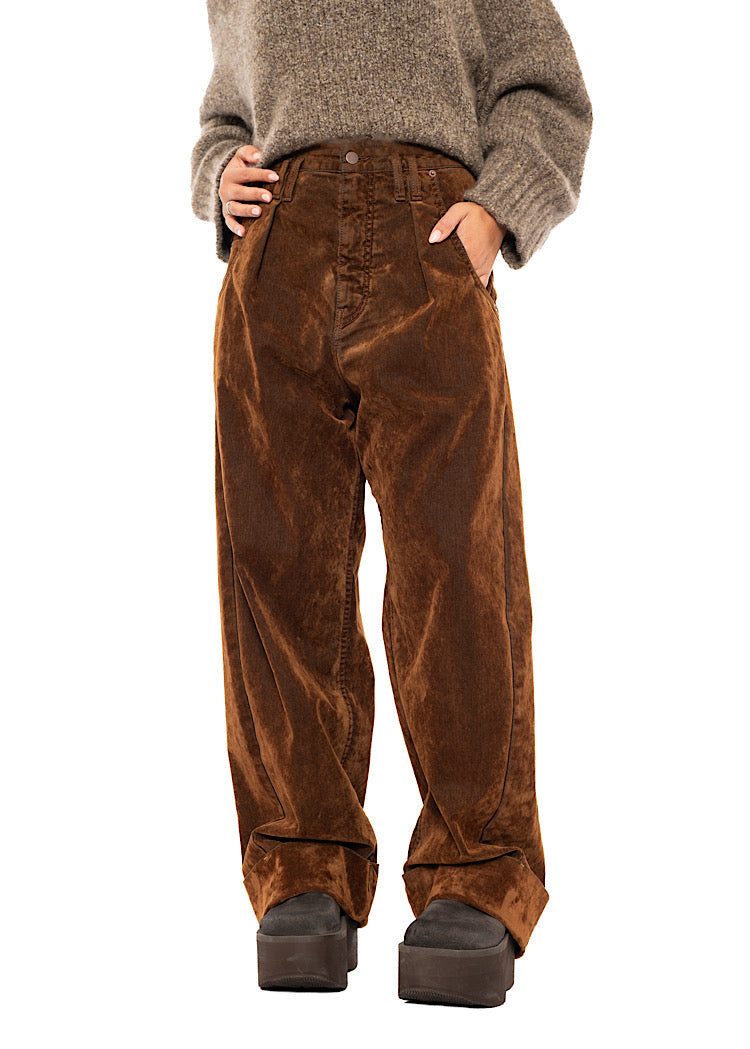 FLOCKED BARREL-LEG TROUSER