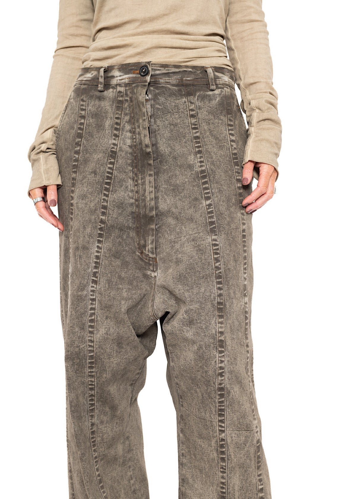 STRAIGHT-LEG DROP-CROTCH DENIM TROUSER