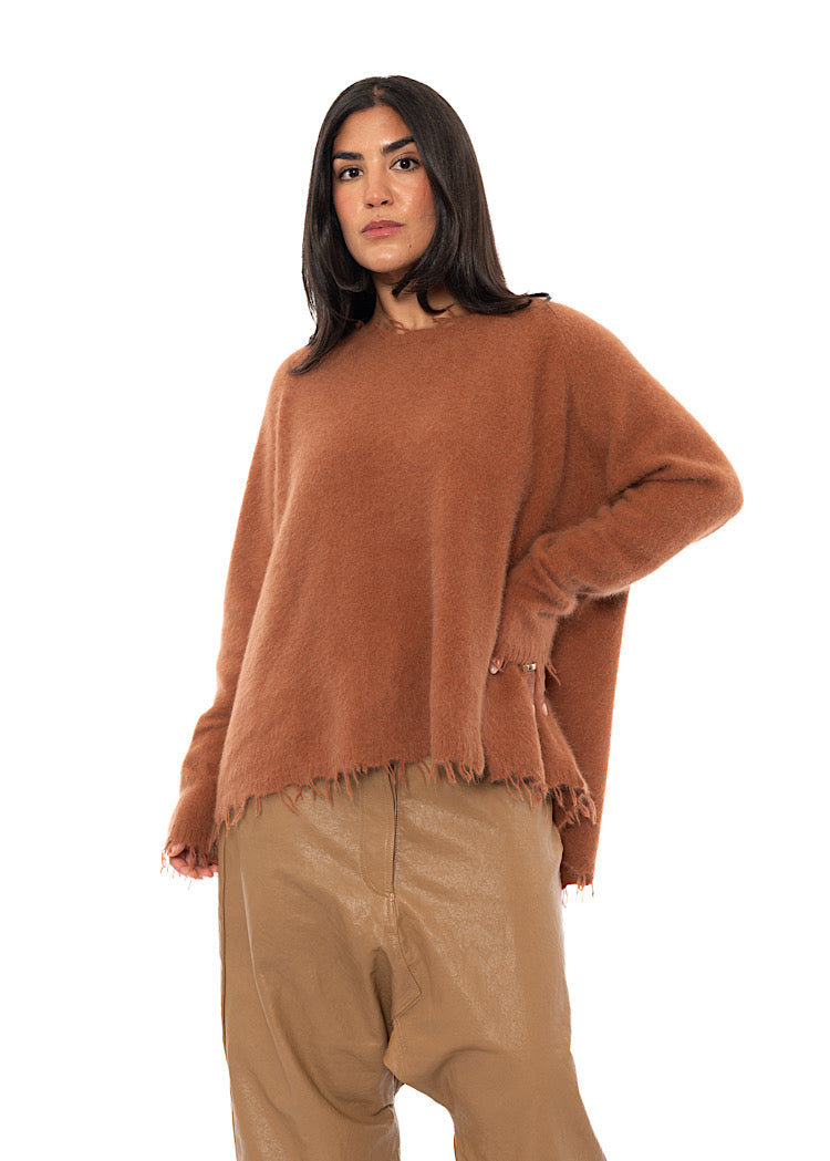 FRAYED FOX WOOL SILK PULLOVER