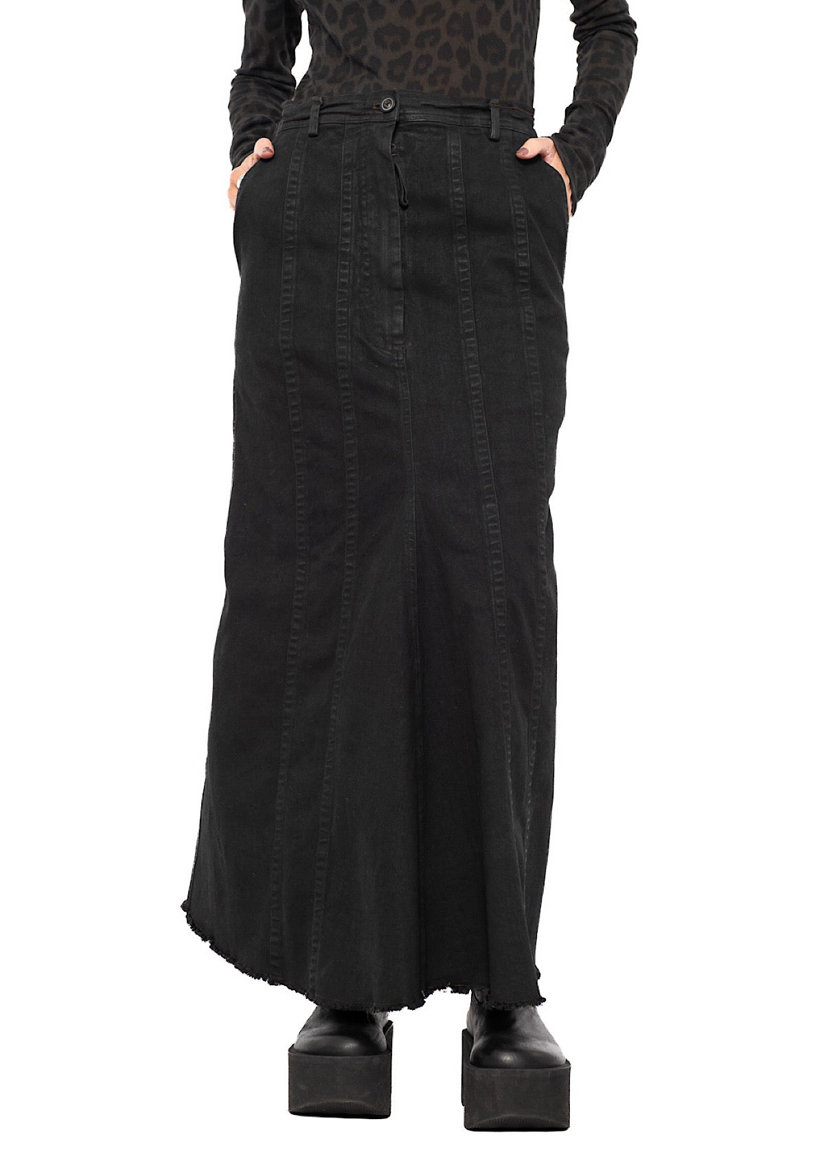 STRETCH DENIM MAXI SKIRT