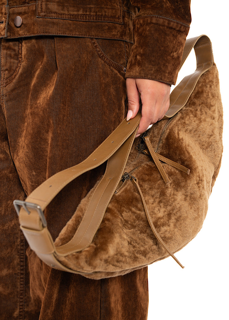 CROSSBODY FUR-FINISHED LEATHER BAG