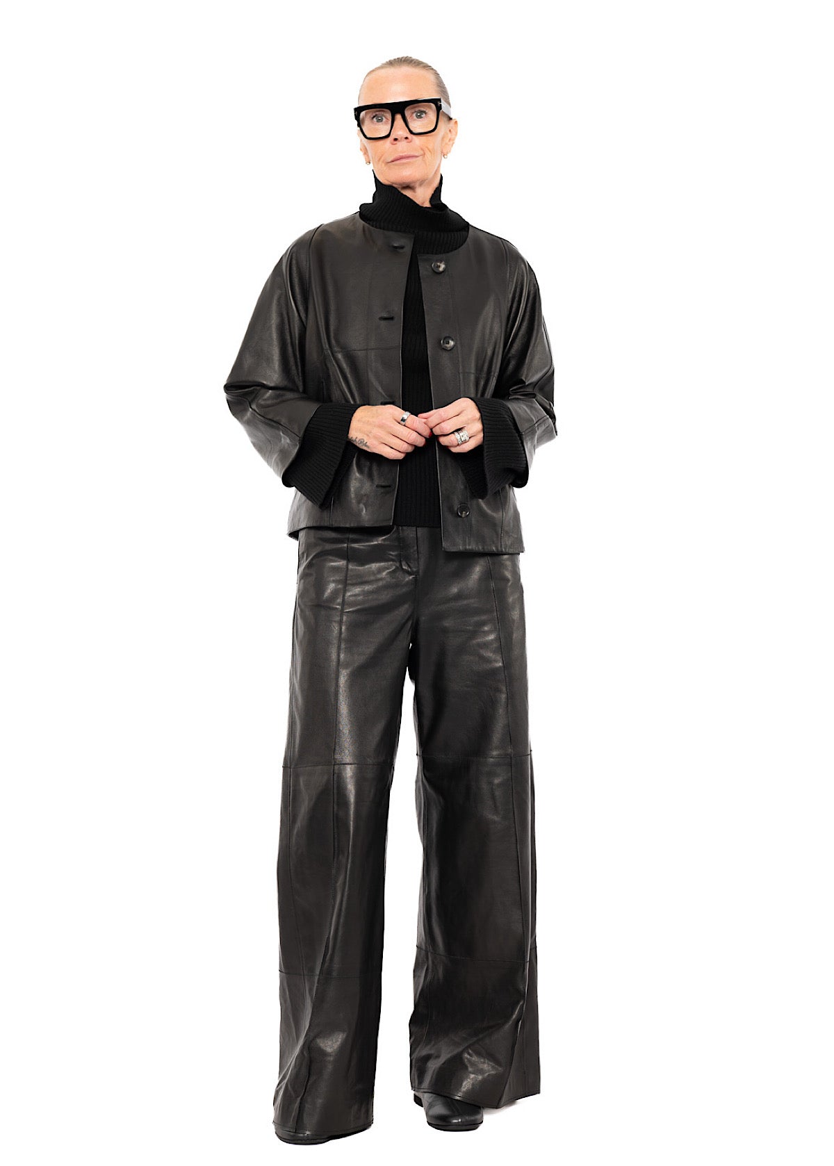SIGNATURE WIDE LEG LEATHER TROUSER