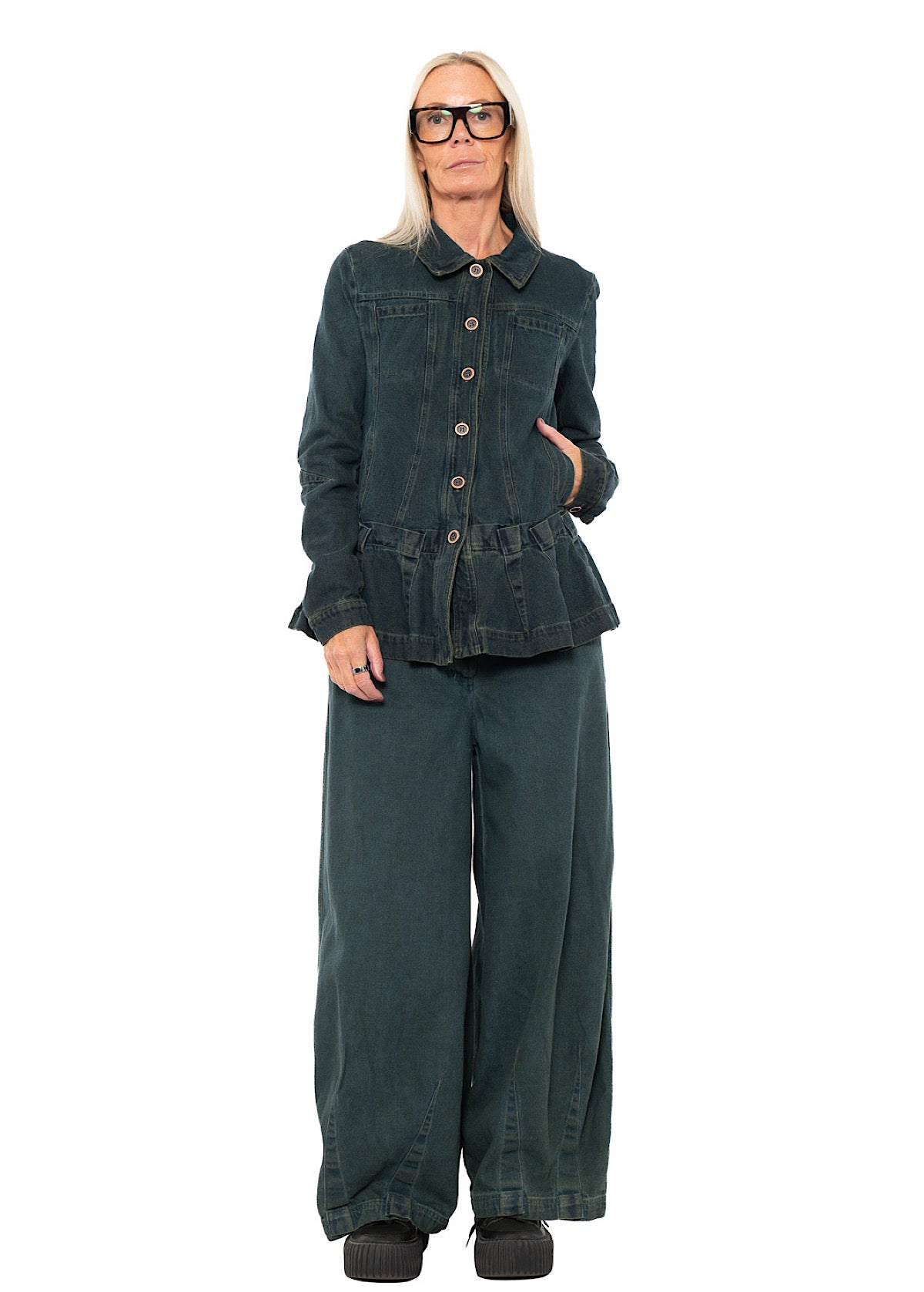 GARMENT-DYED DENIM WIDE LEG TROUSER